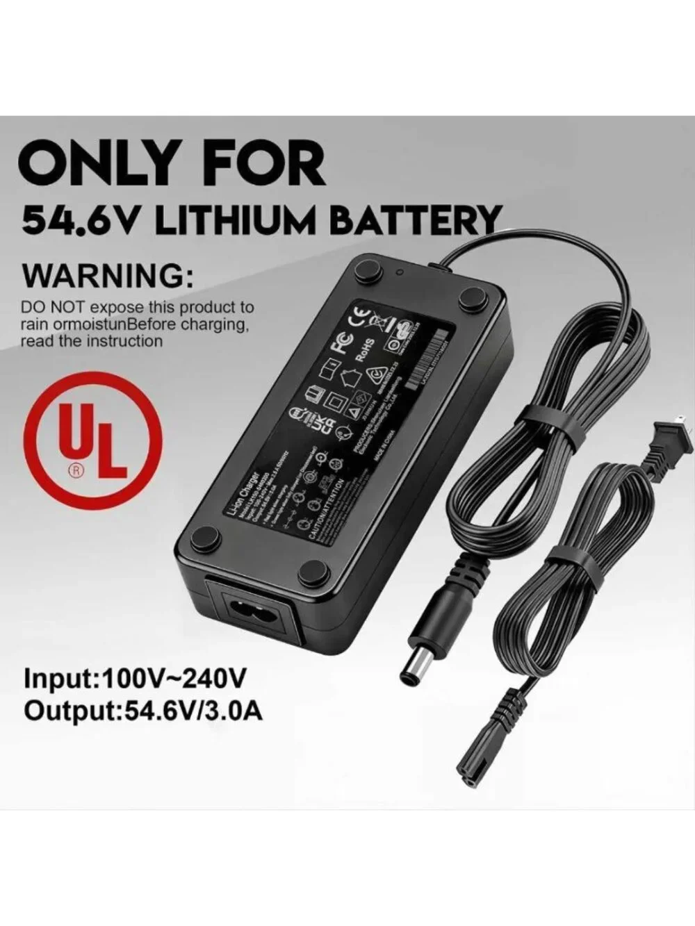 54.6V 3A Fast Charger for Electric Bikes & Scooters, Universal 7-in-1, 48V